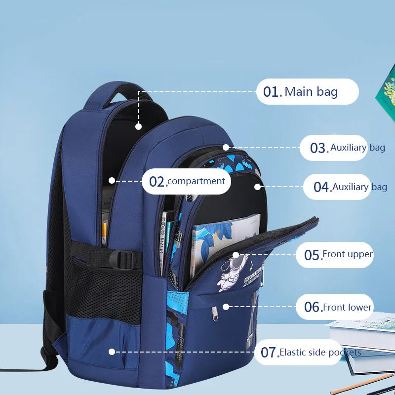Kids Astronaut School Backpack Waterproof Boys Book Bag