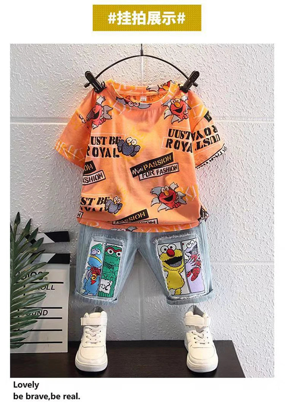 2026 Kids Cartoon Tee Denim Shorts Set Boys 3-12Y