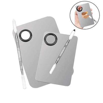Makeup Mixing Palette Foundation Lipstick Eye Shadow Stainless Steel Mixer Palette with Spatula Mixing Stick Beauty Tools Nail-A
