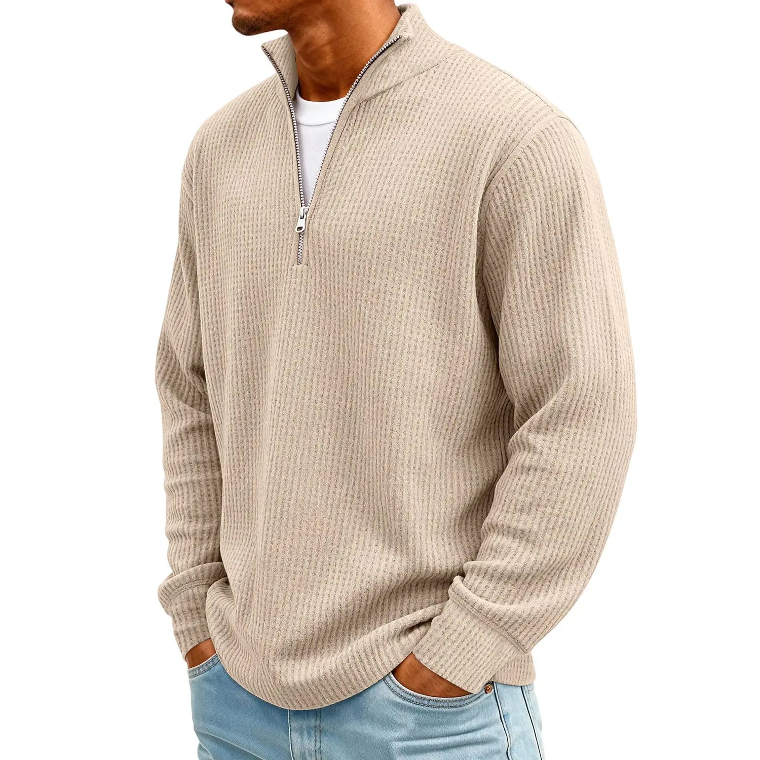 New Sweatshirts For Men Spring Waffle Long-sleeved T-shirt Men&