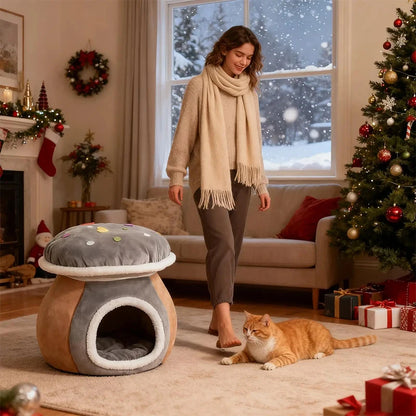 Cat Bed Cave Winter Warm Removable Cushion Pet Nest
