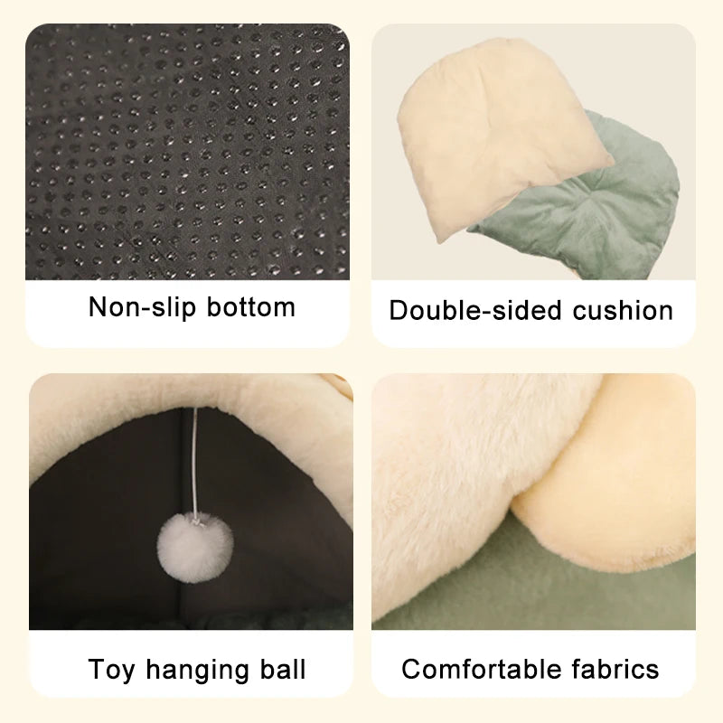 Cat Bed Cave Deep Sleep Foldable Washable Pet Bed