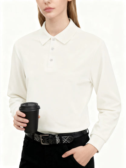 Solid Polo Shirts Womens Long Sleeves Slim GOLF shirt Commuting Winter Breathable Lapel Tops Sporty Comfortable Womans Clothes
