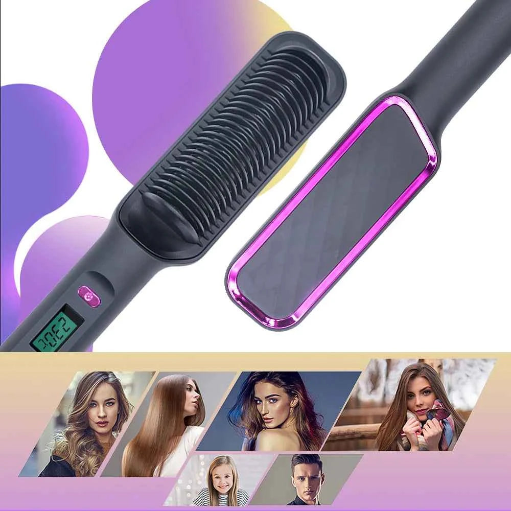 Hair Straightener Ceramic Hot Comb 2 in 1 Electric Straighten Hair Brush Negative Ion Fast Heating Styling Tool ﻿