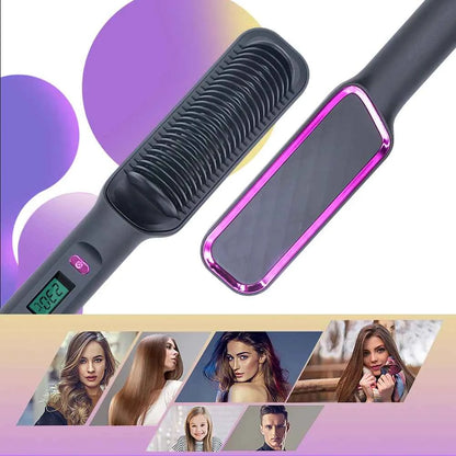 Hair Straightener Ceramic Hot Comb 2 in 1 Electric Straighten Hair Brush Negative Ion Fast Heating Styling Tool ﻿