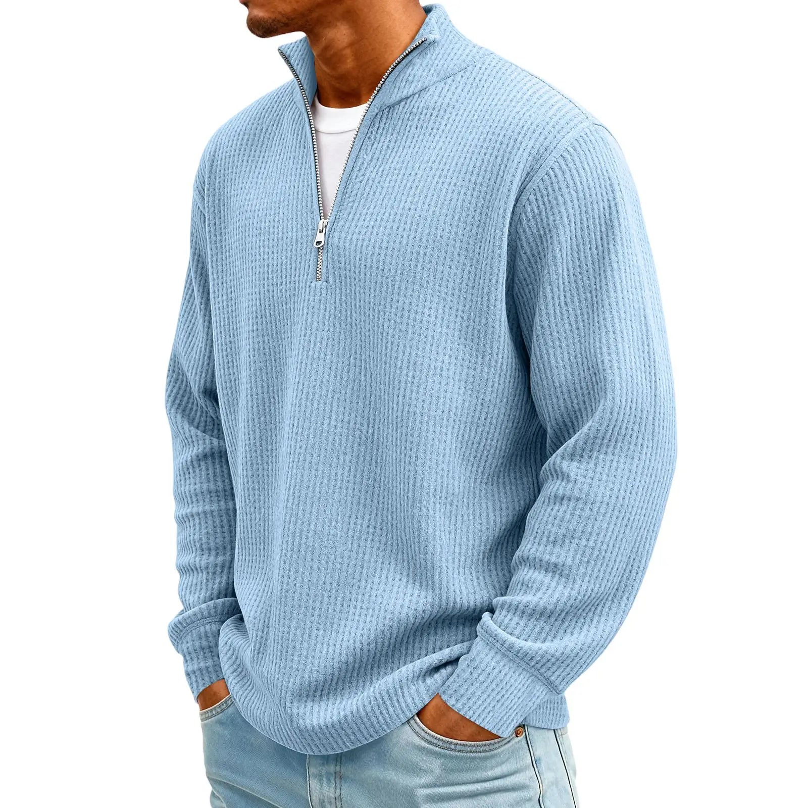 New Sweatshirts For Men Spring Waffle Long-sleeved T-shirt Men&