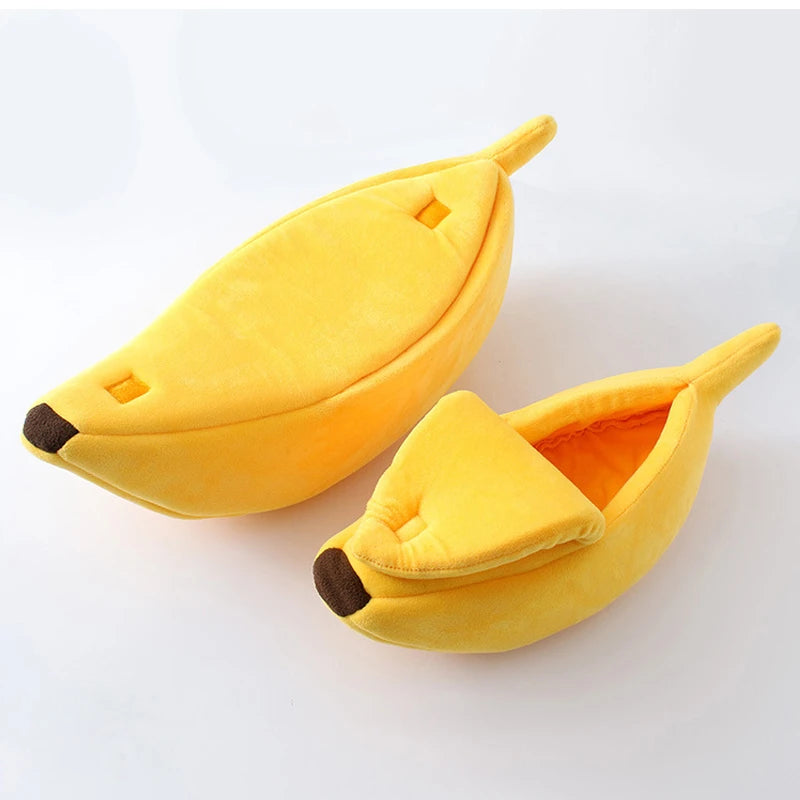 Banana Cat Bed House Cute Plush Warm Winter Pet Bed