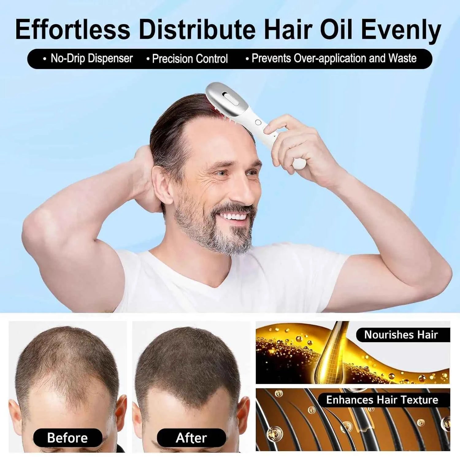 3 in 1 EMS Hair Growth Massage Comb with Hair Oil Dispenser Red Blue Light AntiHair Loss High Frequency Vibration Scalp Massager