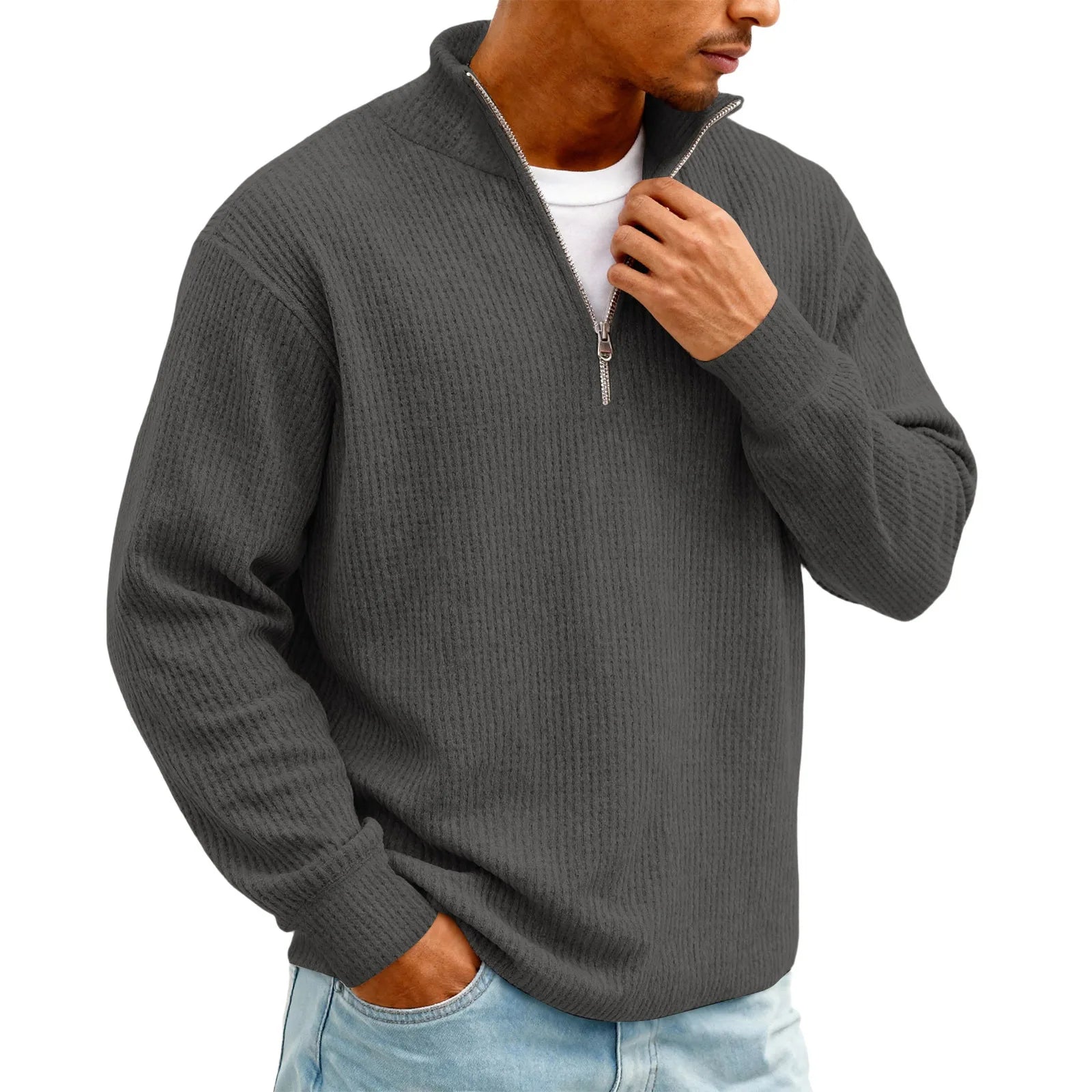 New Sweatshirts For Men Spring Waffle Long-sleeved T-shirt Men&