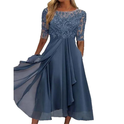 Evening Dress Vestidos Dresses 2025 Woman Elegant Temperament Gentle SlimI Irregular Solid Color Fashion Banquet Chiffon French