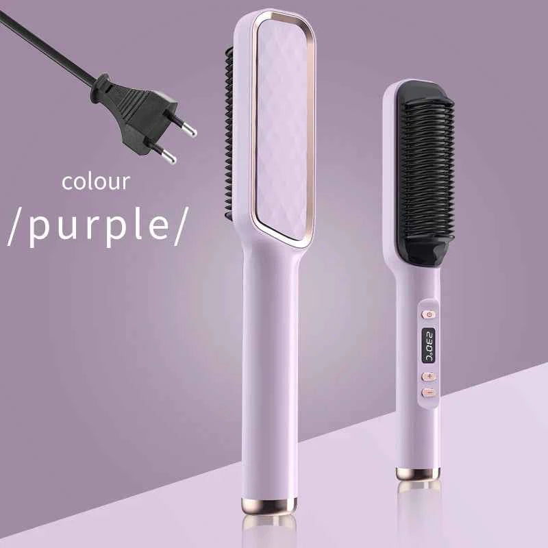 Hair Straightener Ceramic Hot Comb 2 in 1 Electric Straighten Hair Brush Negative Ion Fast Heating Styling Tool ﻿