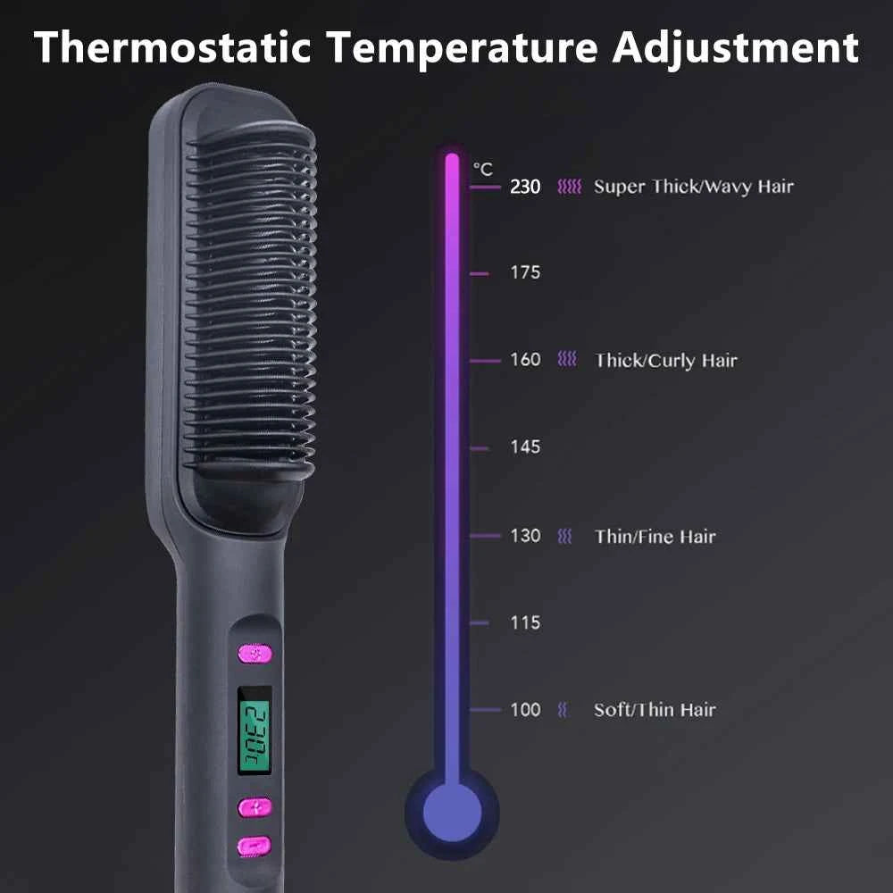 Hair Straightener Ceramic Hot Comb 2 in 1 Electric Straighten Hair Brush Negative Ion Fast Heating Styling Tool ﻿