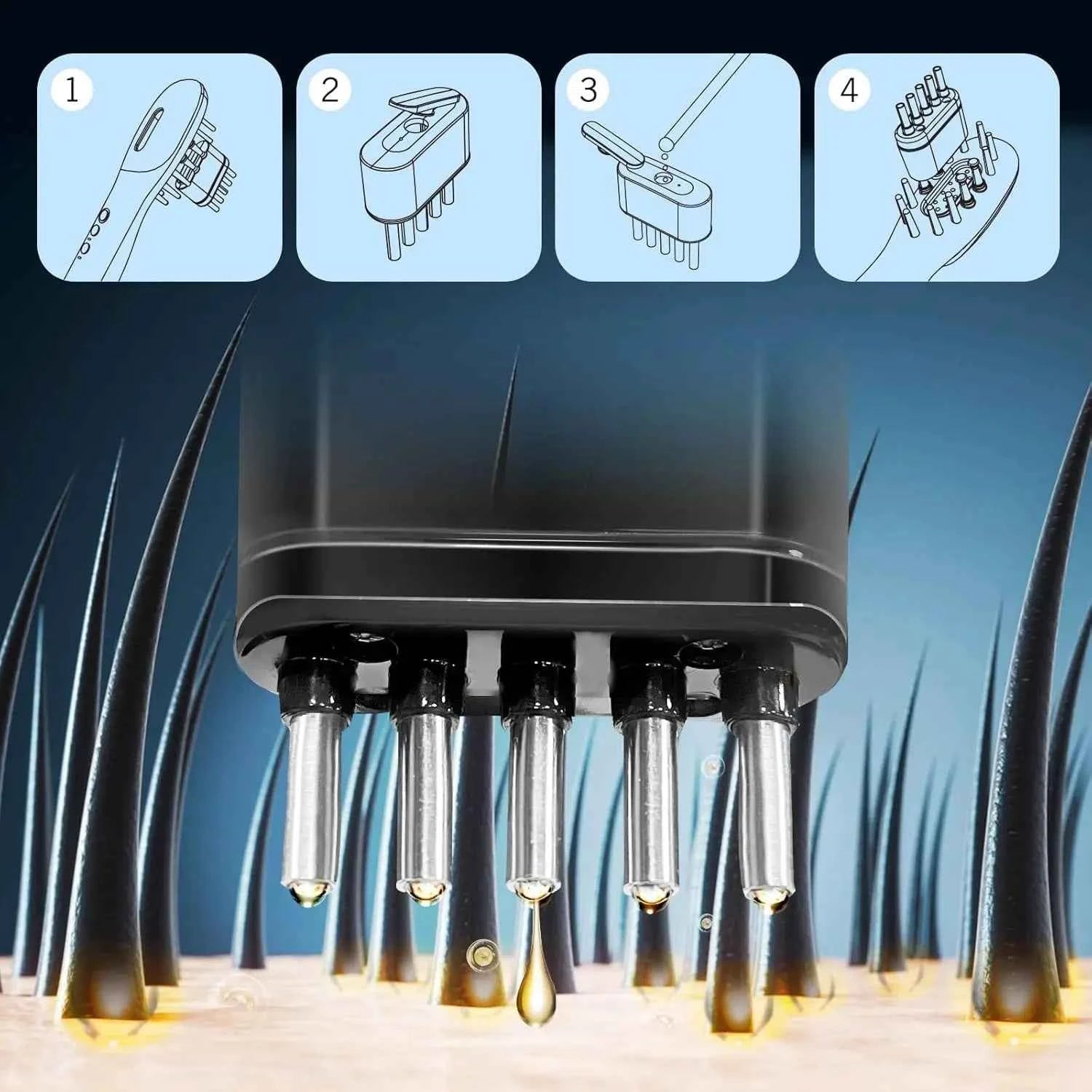 3 in 1 EMS Hair Growth Massage Comb with Hair Oil Dispenser Red Blue Light AntiHair Loss High Frequency Vibration Scalp Massager