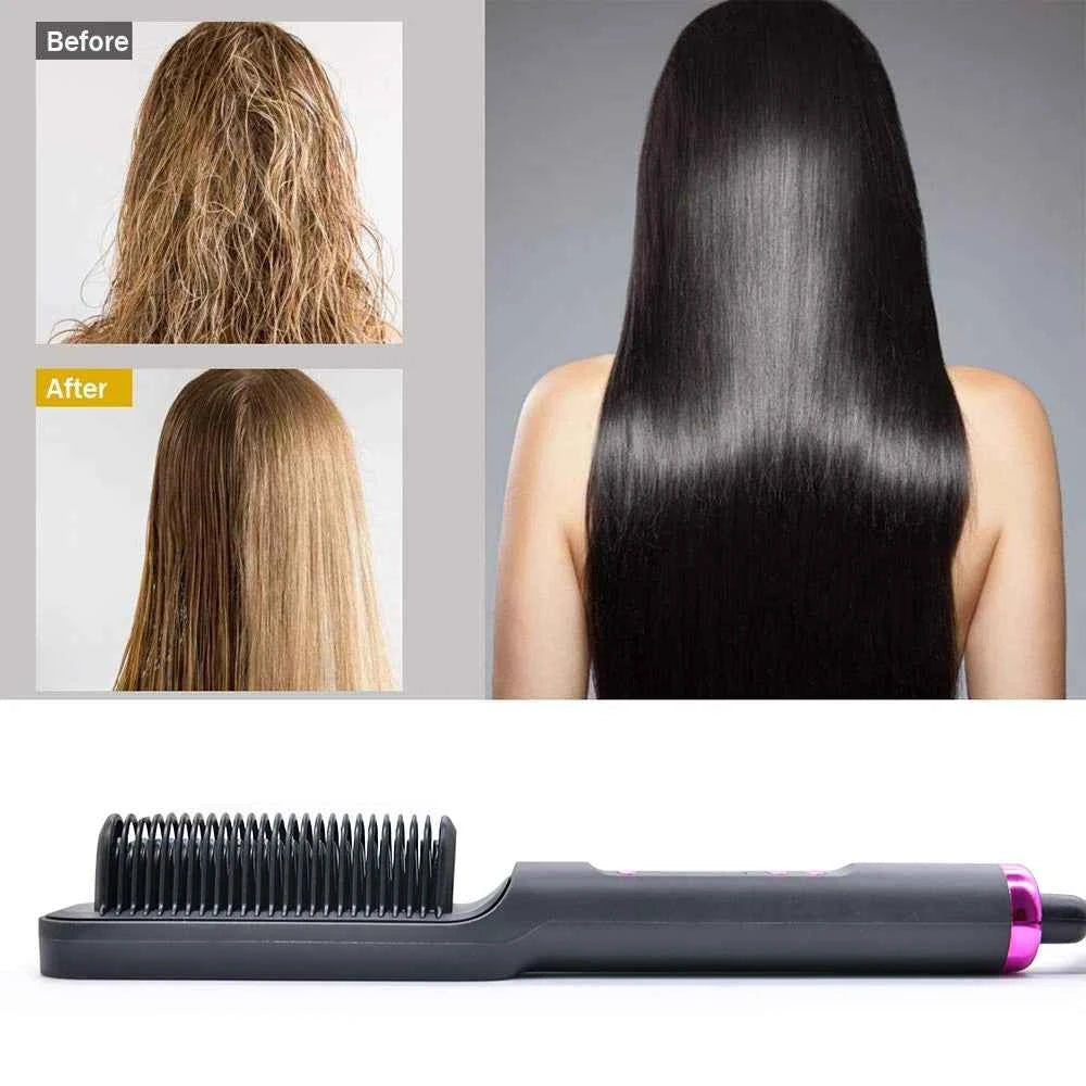 Hair Straightener Ceramic Hot Comb 2 in 1 Electric Straighten Hair Brush Negative Ion Fast Heating Styling Tool ﻿