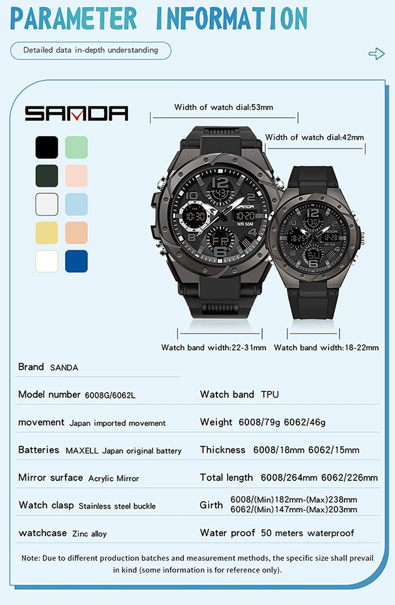 SANDA Waterproof Sports Watch Digital Couple Outdoor