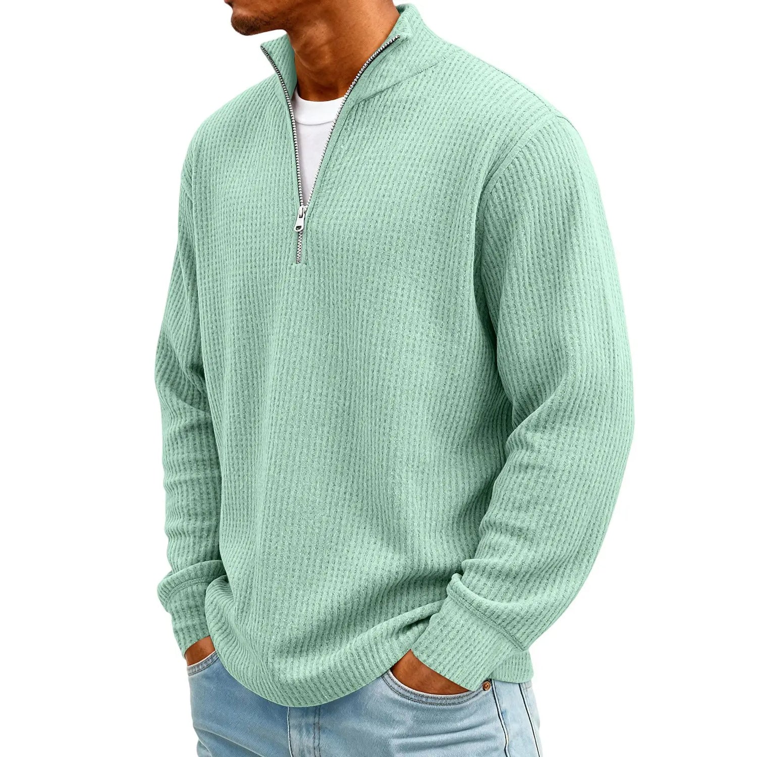 New Sweatshirts For Men Spring Waffle Long-sleeved T-shirt Men&