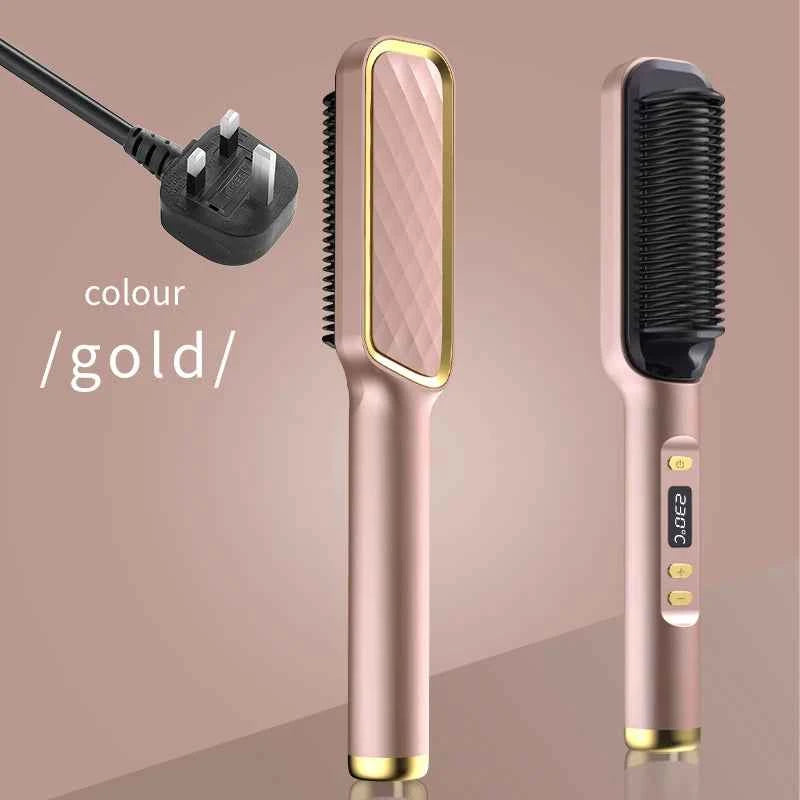 Hair Straightener Ceramic Hot Comb 2 in 1 Electric Straighten Hair Brush Negative Ion Fast Heating Styling Tool ﻿