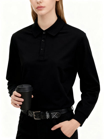 Solid Polo Shirts Womens Long Sleeves Slim GOLF shirt Commuting Winter Breathable Lapel Tops Sporty Comfortable Womans Clothes