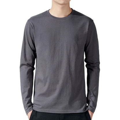 T Shirt For Men Cotton Long Sleeve T-shirts Solid Color Men&
