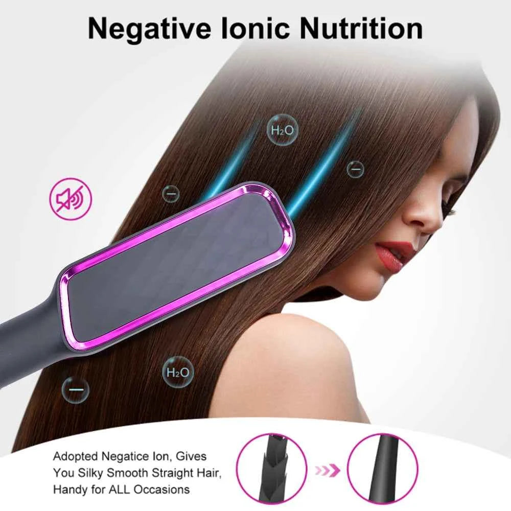 Hair Straightener Ceramic Hot Comb 2 in 1 Electric Straighten Hair Brush Negative Ion Fast Heating Styling Tool ﻿