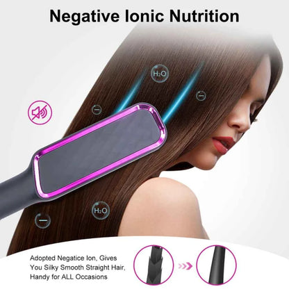 Hair Straightener Ceramic Hot Comb 2 in 1 Electric Straighten Hair Brush Negative Ion Fast Heating Styling Tool ﻿