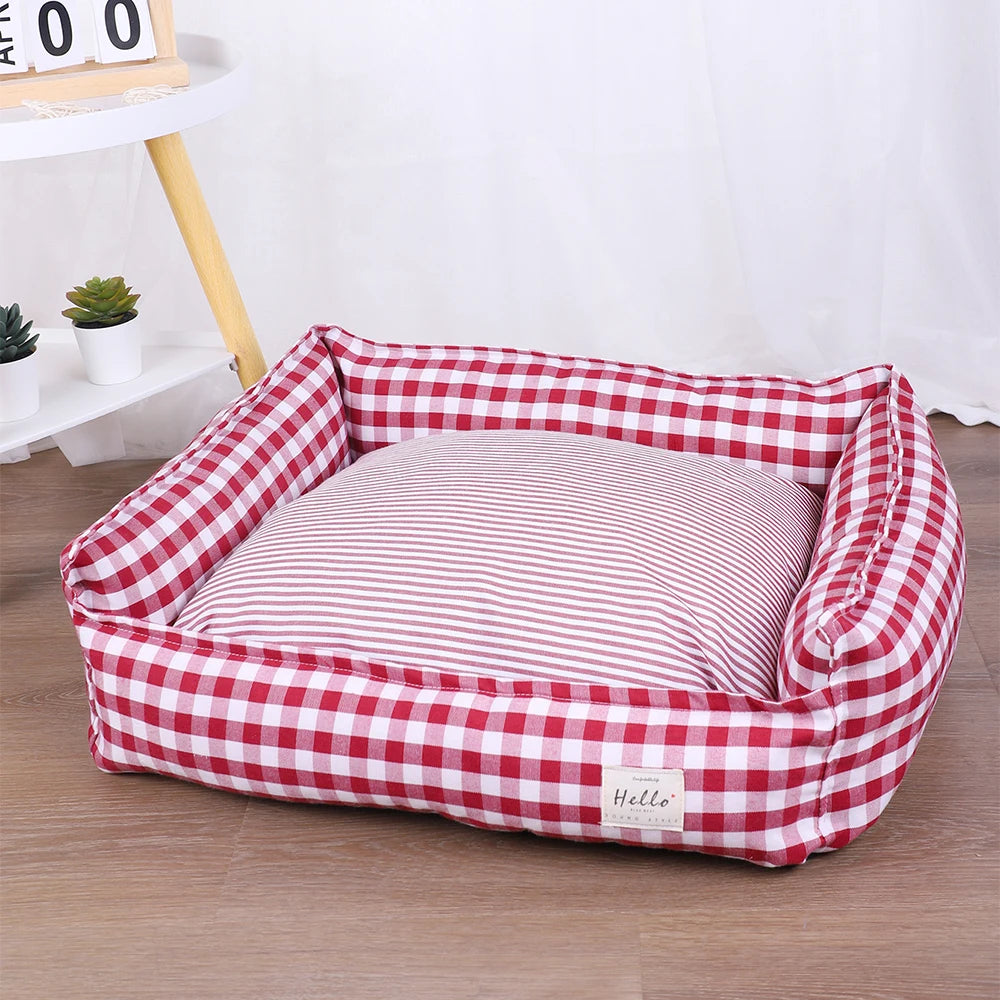 Small Dog Bed Plaid Soft Pet Sofa Cushion Mat