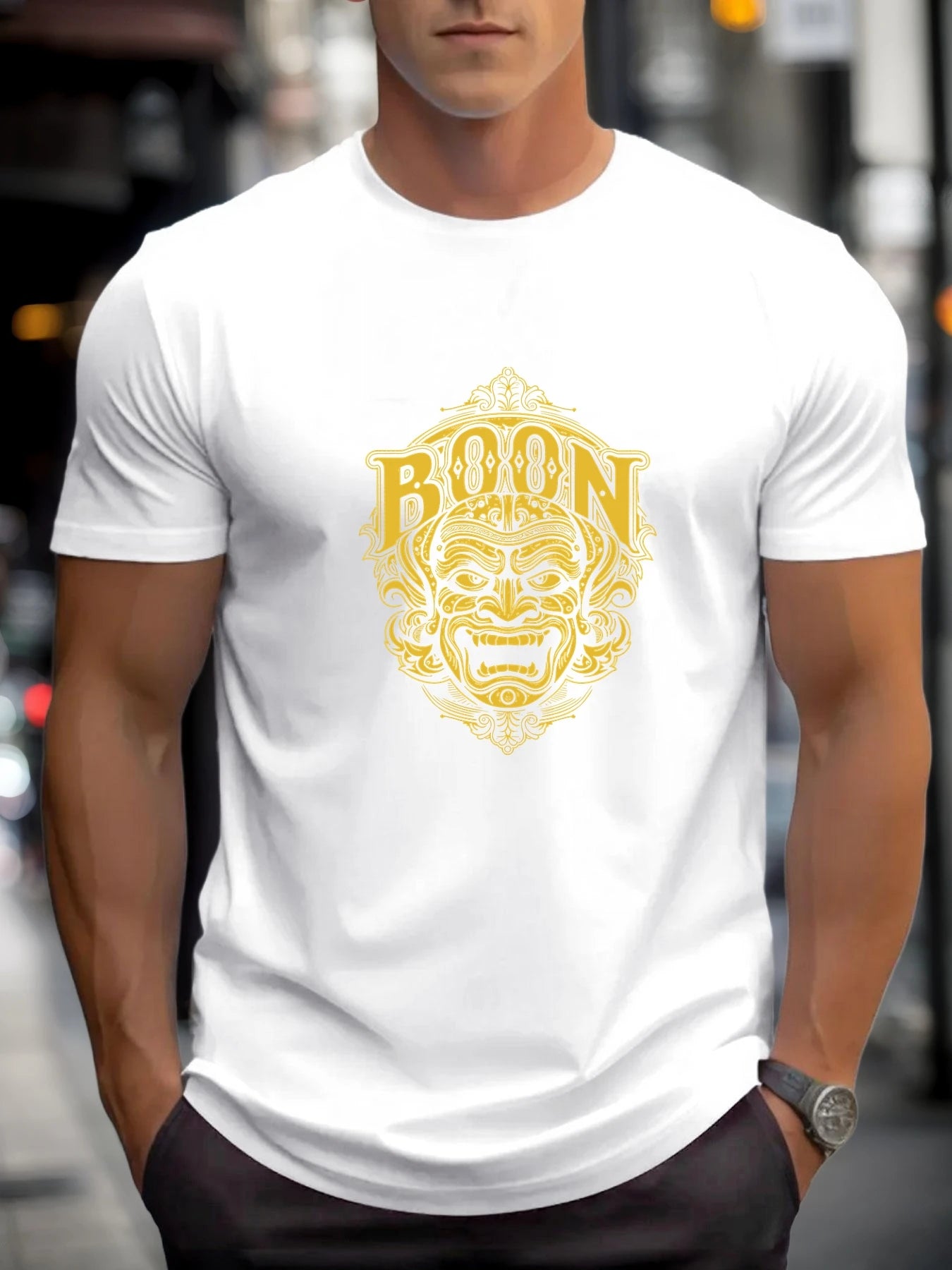 T Shirts For Men Mask 100% Cotton Graphic Printing Summer Round Neck T-Shirt Casual Breathable Street Style Daily Top