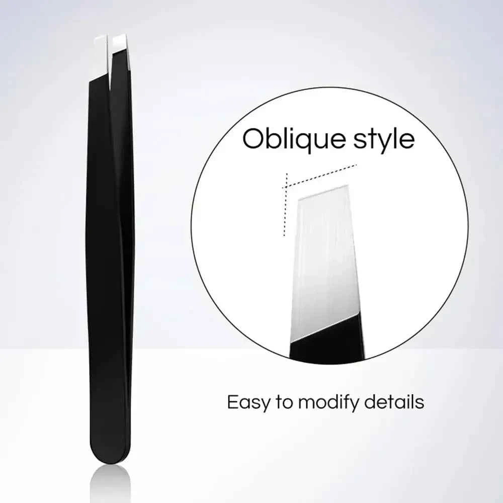 Stainless Steel Black Eyebrow Tweezer with Slant and Flat Point Beauty Tools for Eyelash Tweezer &amp; Ingrown Hair Removal