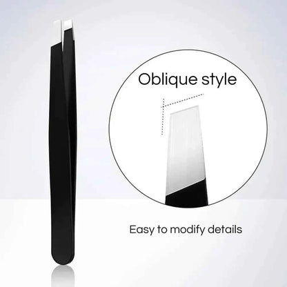 Stainless Steel Black Eyebrow Tweezer with Slant and Flat Point Beauty Tools for Eyelash Tweezer &amp; Ingrown Hair Removal