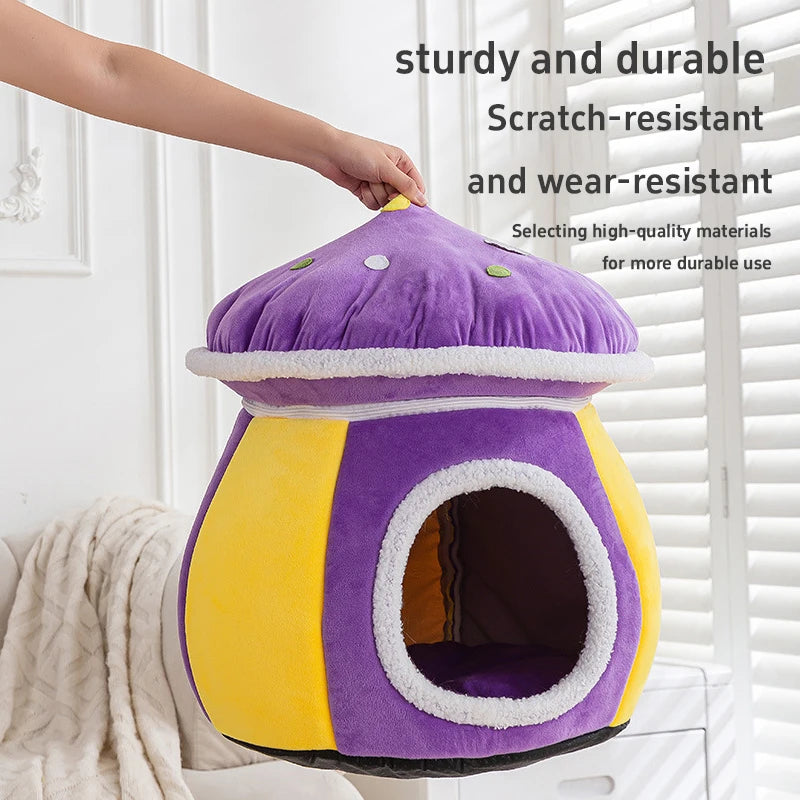 Cat Bed Cave Winter Warm Removable Cushion Pet Nest