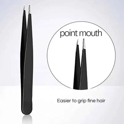 Stainless Steel Black Eyebrow Tweezer with Slant and Flat Point Beauty Tools for Eyelash Tweezer &amp; Ingrown Hair Removal