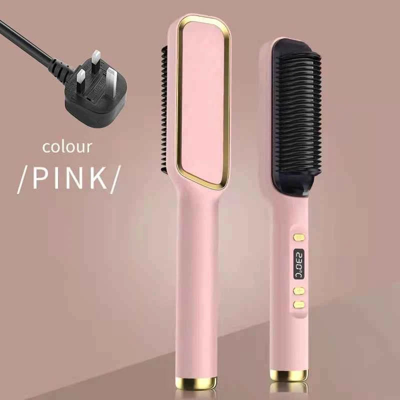 Hair Straightener Ceramic Hot Comb 2 in 1 Electric Straighten Hair Brush Negative Ion Fast Heating Styling Tool ﻿