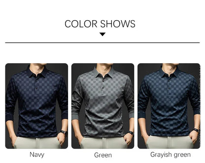 Polo Shirts for Man Autumn Business Slim Fit Long Sleeve T Shirt Men New Casual Loose Pullover Plaid Men Tops &amp; Tees