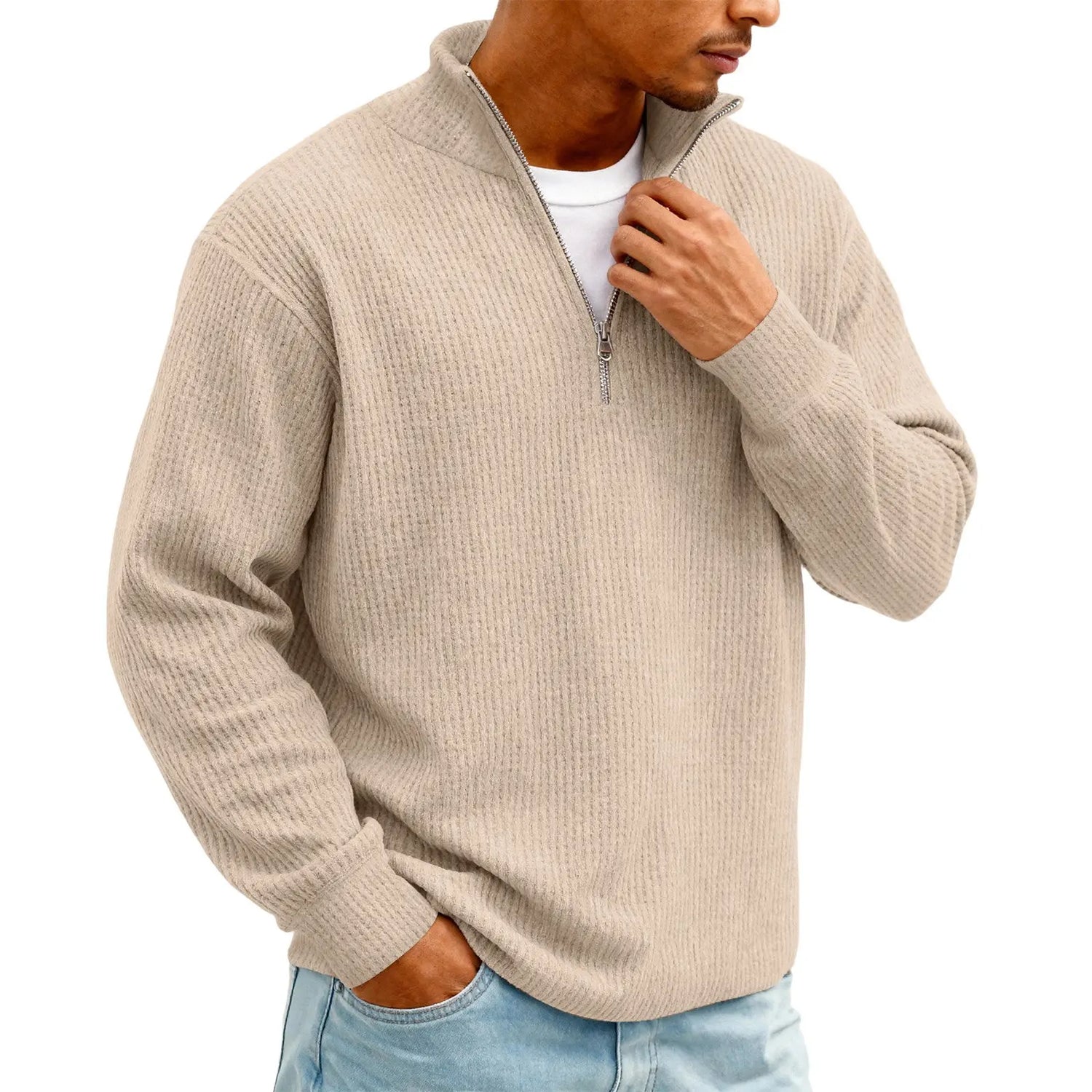 New Sweatshirts For Men Spring Waffle Long-sleeved T-shirt Men&