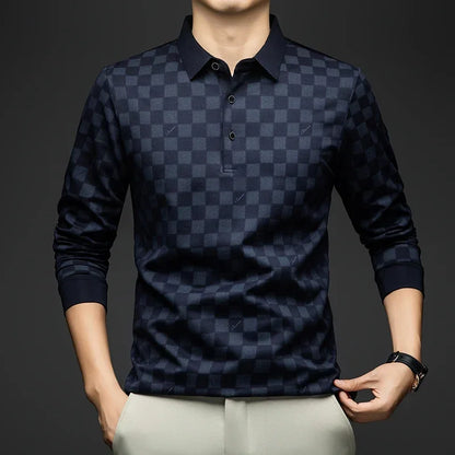 Polo Shirts for Man Autumn Business Slim Fit Long Sleeve T Shirt Men New Casual Loose Pullover Plaid Men Tops &amp; Tees