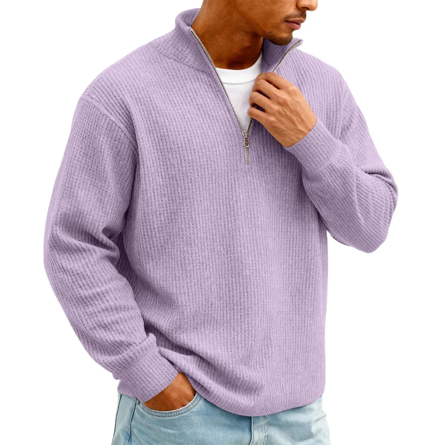New Sweatshirts For Men Spring Waffle Long-sleeved T-shirt Men&