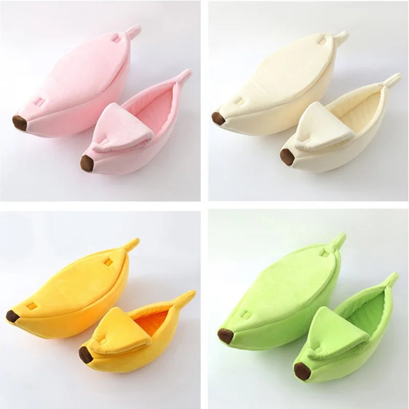 Banana Cat Bed House Cute Plush Warm Winter Pet Bed