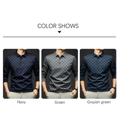 Polo Shirts for Man Autumn Business Slim Fit Long Sleeve T Shirt Men New Casual Loose Pullover Plaid Men Tops &amp; Tees