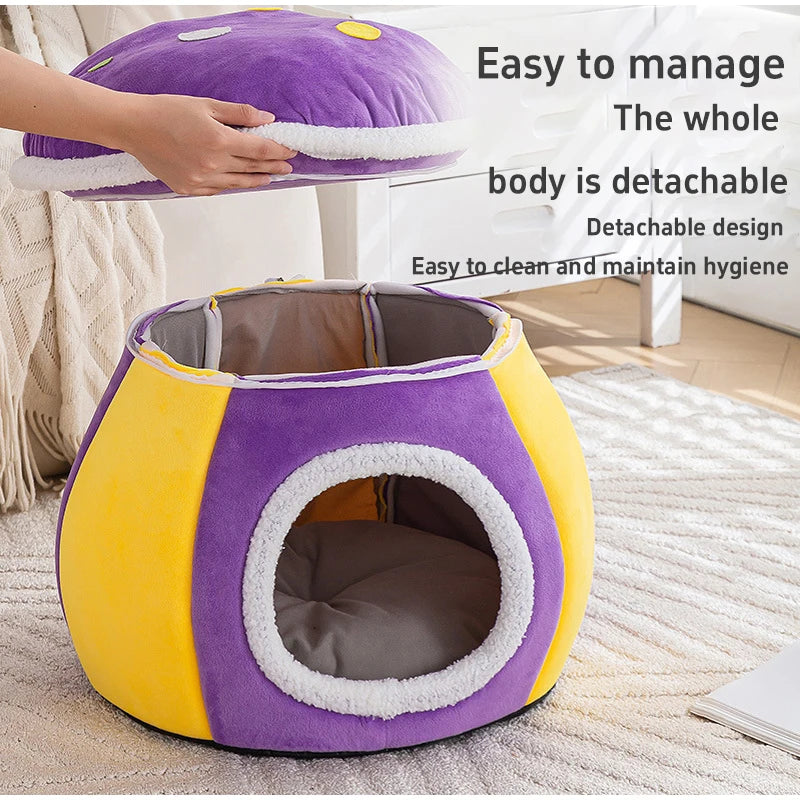 Cat Bed Cave Winter Warm Removable Cushion Pet Nest