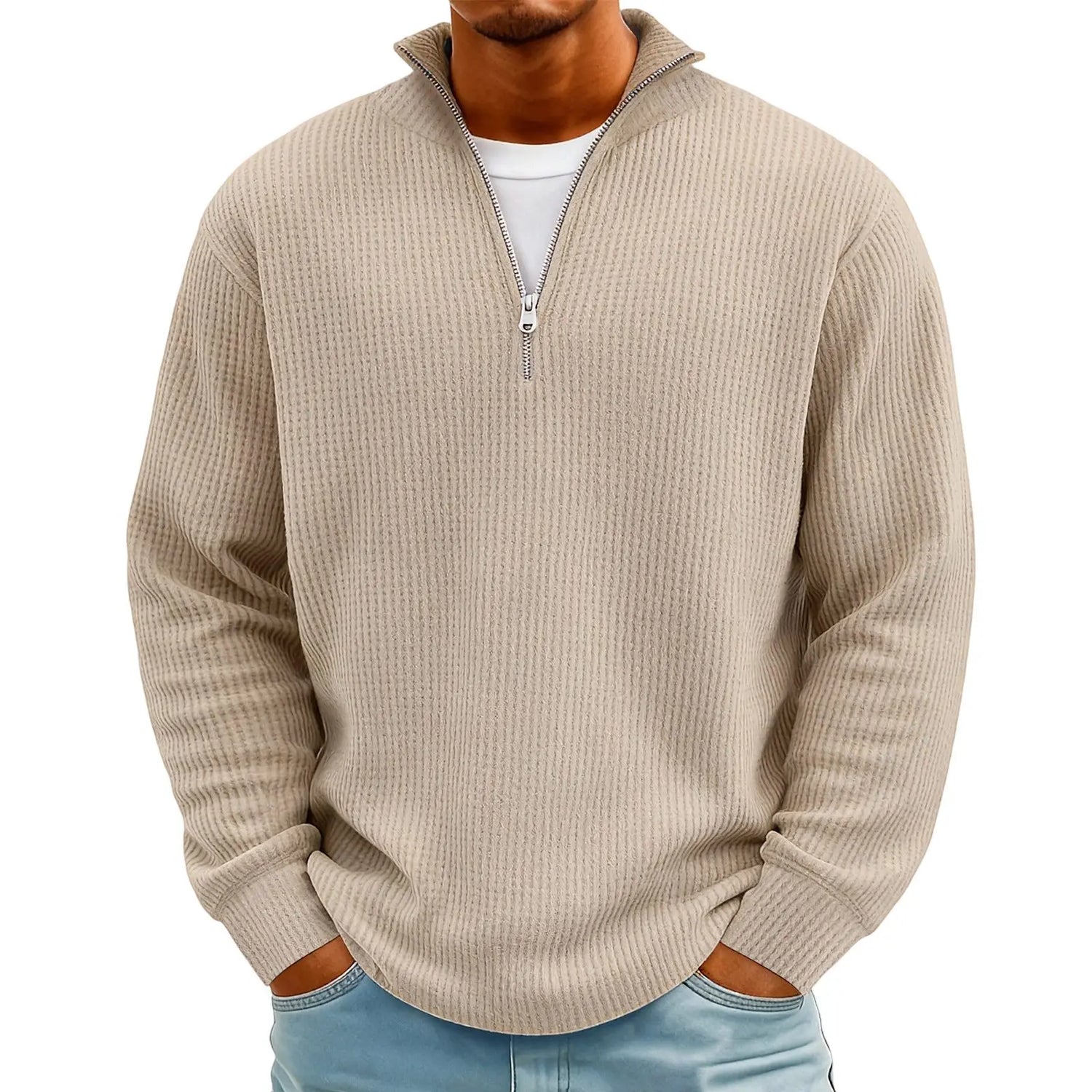 New Sweatshirts For Men Spring Waffle Long-sleeved T-shirt Men&