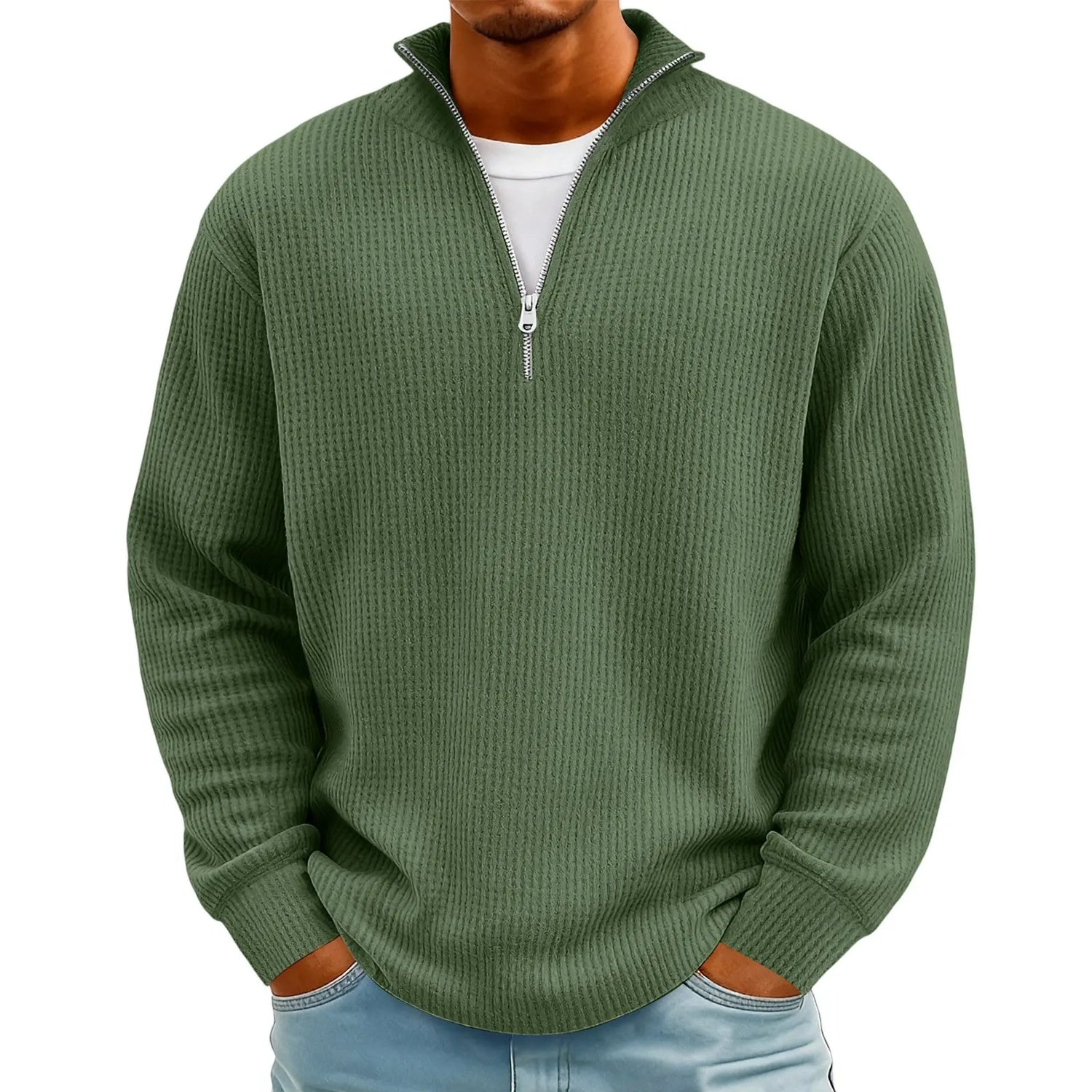 New Sweatshirts For Men Spring Waffle Long-sleeved T-shirt Men&