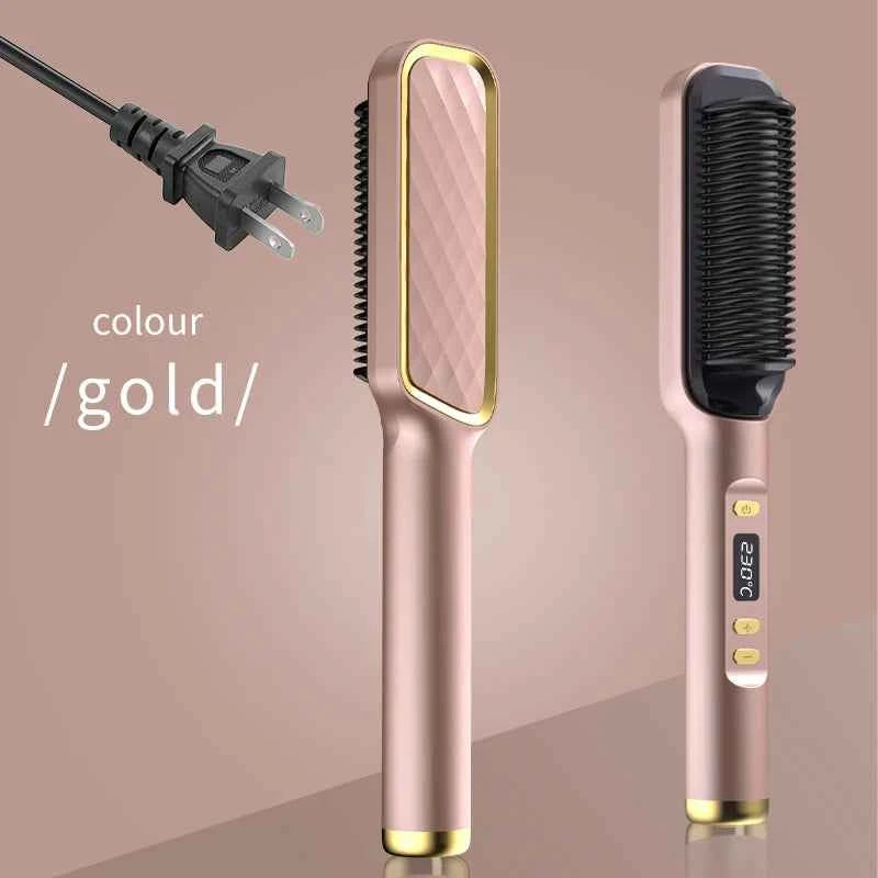 Hair Straightener Ceramic Hot Comb 2 in 1 Electric Straighten Hair Brush Negative Ion Fast Heating Styling Tool ﻿