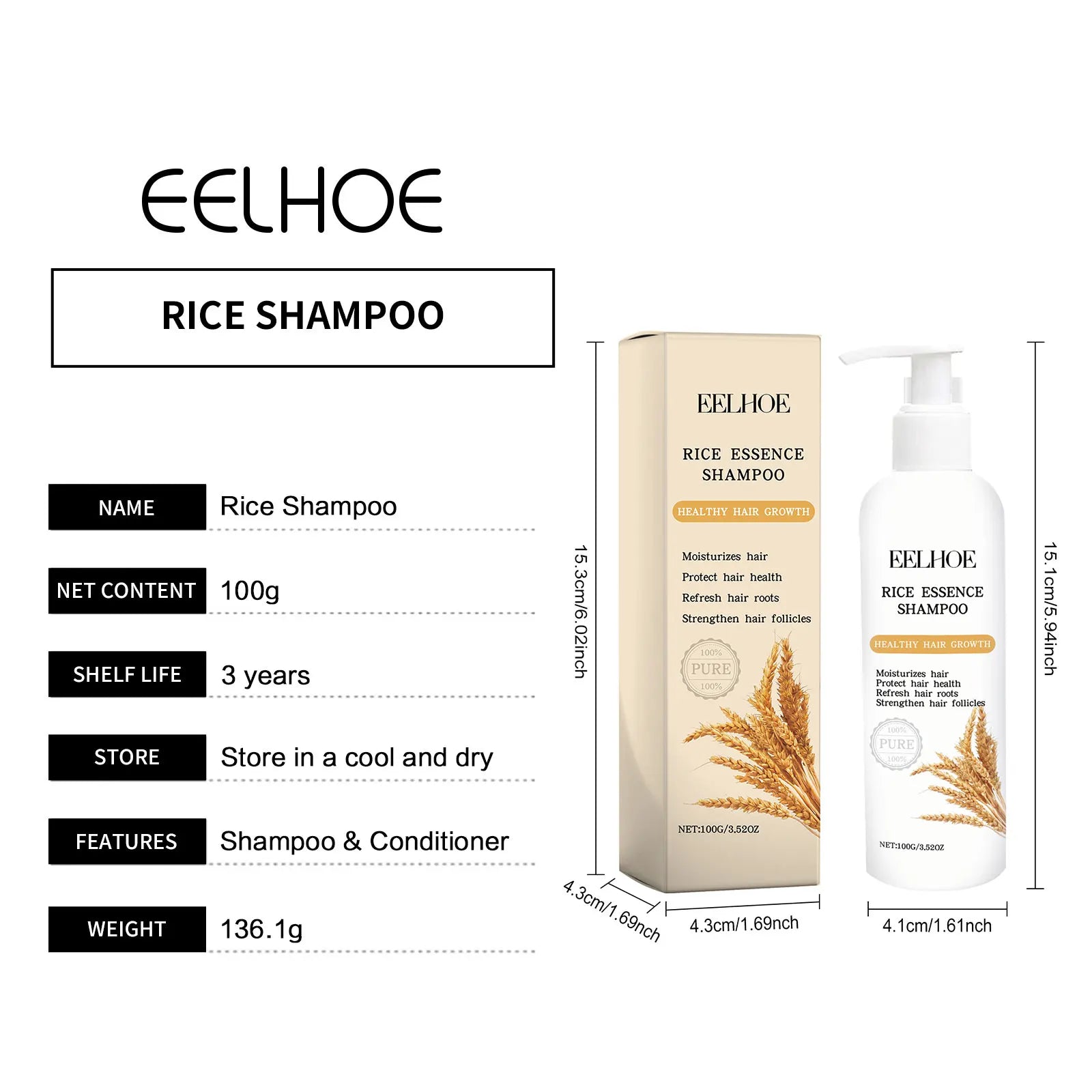Rice Shampoo and Conditioner for Hair Growth Moisturizing Scalp Deep Cleansing to Strengthen Hair Oil of Rosemary Shampoo 100g