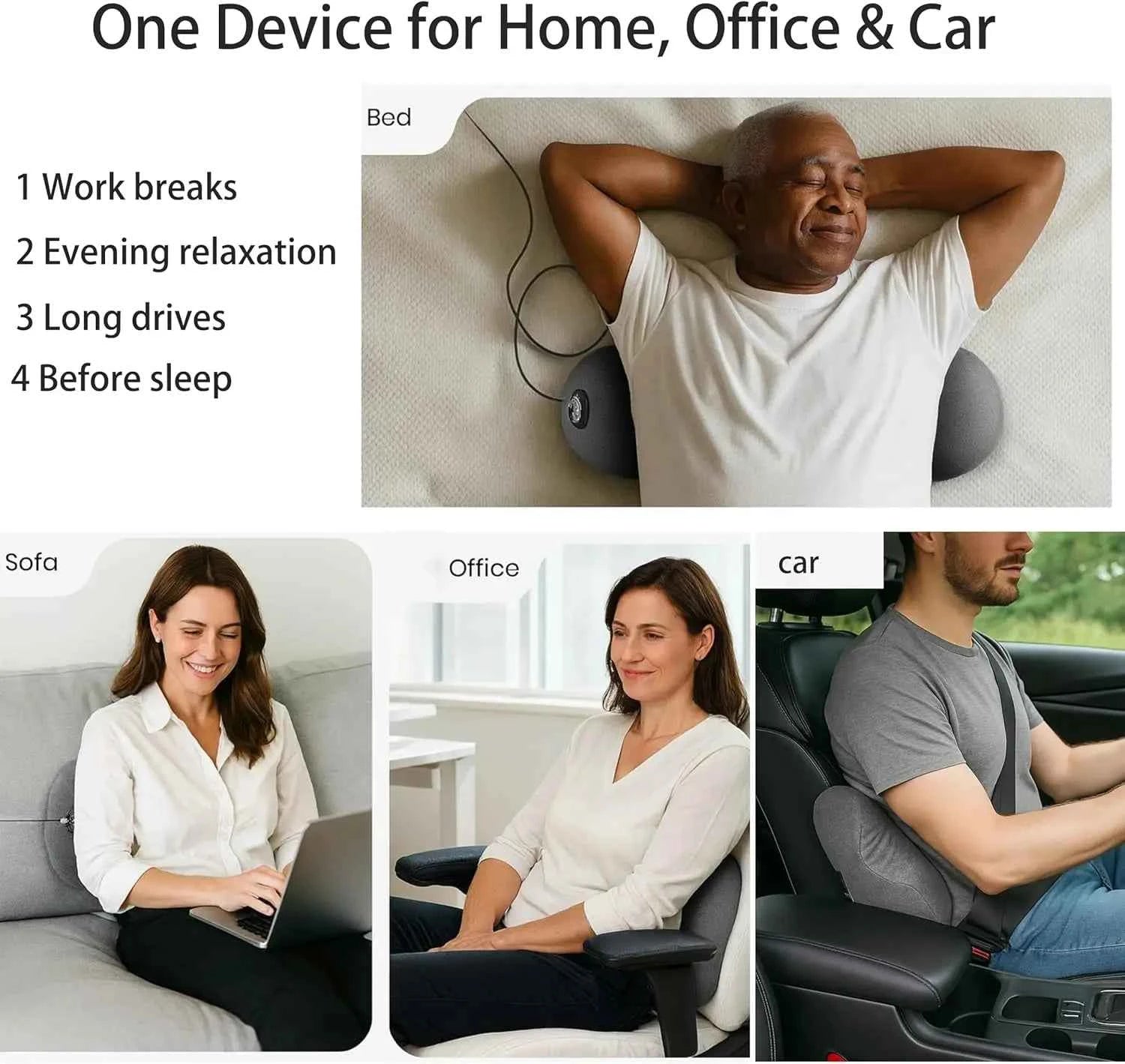 Multi-functional 3-in-1 Back Massager with Relief Bed Sleeping Shiatsu Deep Tissue Portable Shoulder Lower Back Pain Relief