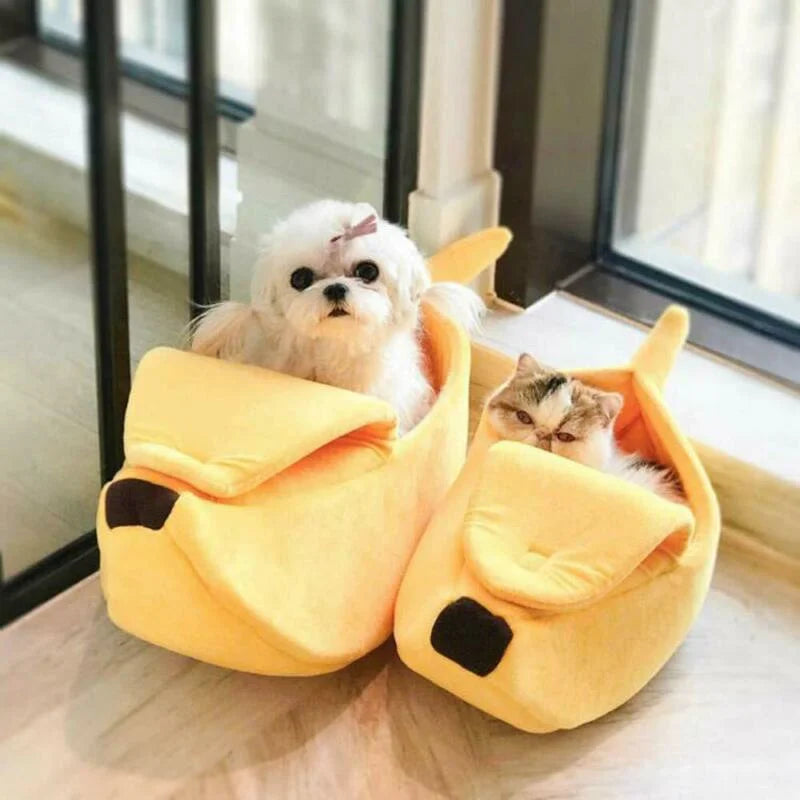 Banana Cat Bed House Cute Plush Warm Winter Pet Bed