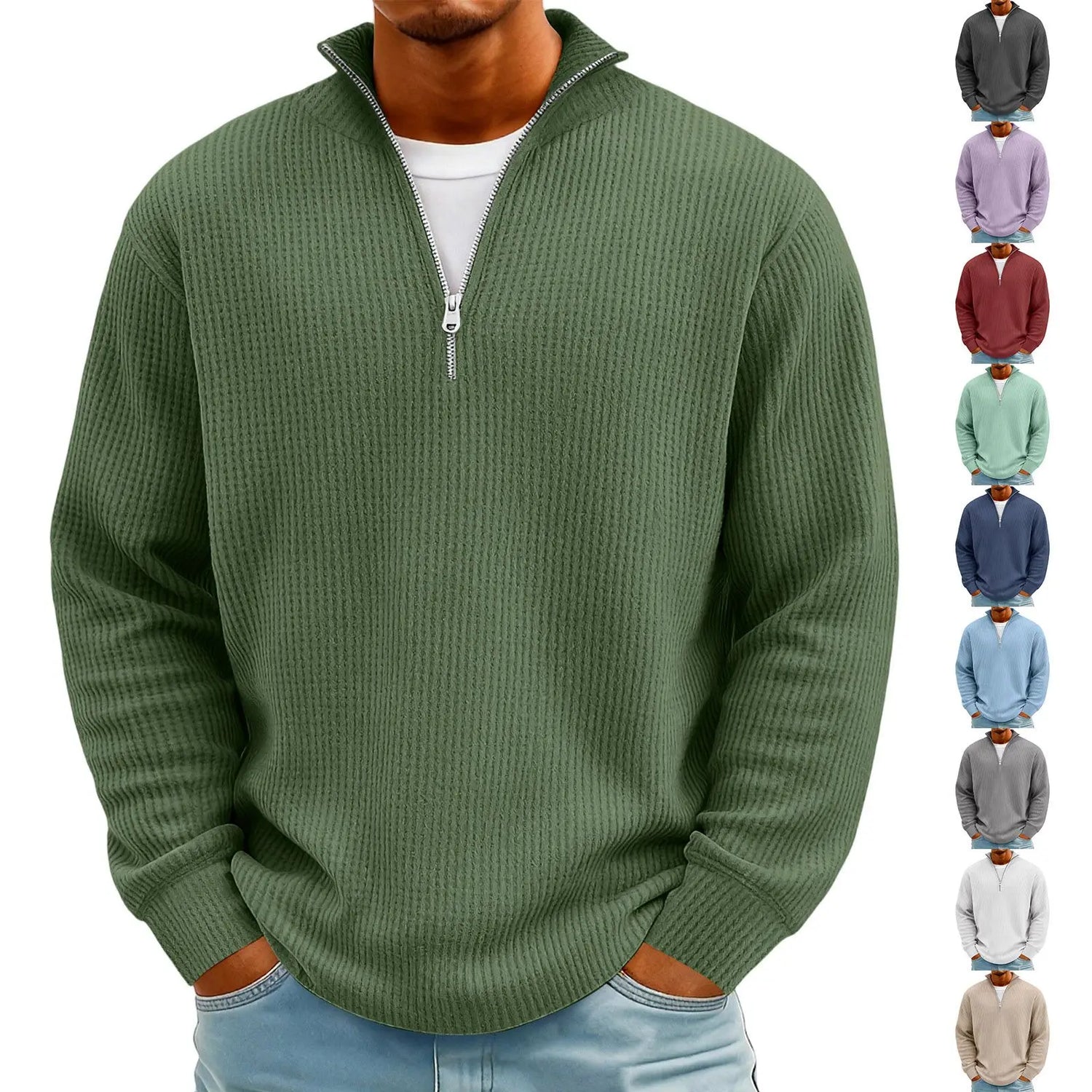 New Sweatshirts For Men Spring Waffle Long-sleeved T-shirt Men&