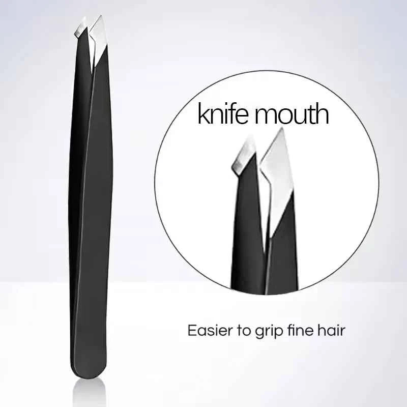 Stainless Steel Black Eyebrow Tweezer with Slant and Flat Point Beauty Tools for Eyelash Tweezer &amp; Ingrown Hair Removal