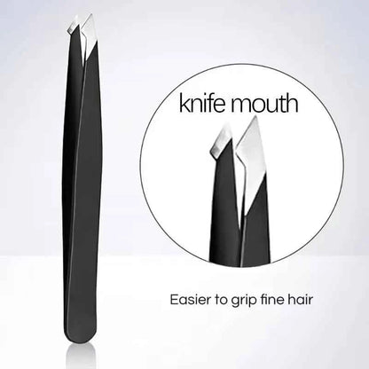 Stainless Steel Black Eyebrow Tweezer with Slant and Flat Point Beauty Tools for Eyelash Tweezer &amp; Ingrown Hair Removal