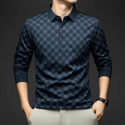 Polo Shirts for Man Autumn Business Slim Fit Long Sleeve T Shirt Men New Casual Loose Pullover Plaid Men Tops &amp; Tees