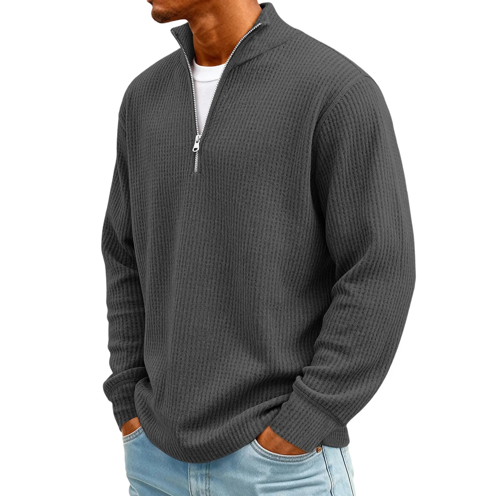 New Sweatshirts For Men Spring Waffle Long-sleeved T-shirt Men&